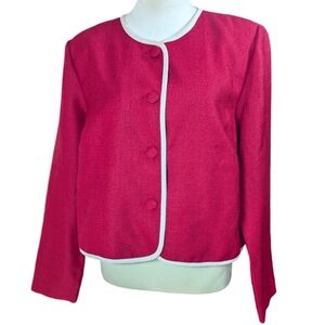 Leslie Fay Vintage Women's Size 16 Red White Button Up Blazer Suit Jacket